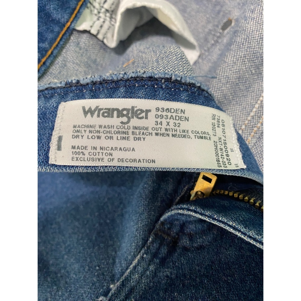 Wrangler 936DEN Cowboy Cut Slim Fit Jeans Blue Denim Mens 34x32 - Picture 2 of 5